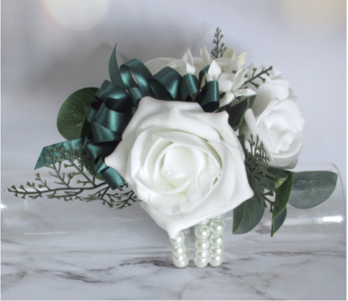 Forest Green Wrist Corsage, Forest Green Prom Corsage & Matching BUttonhole